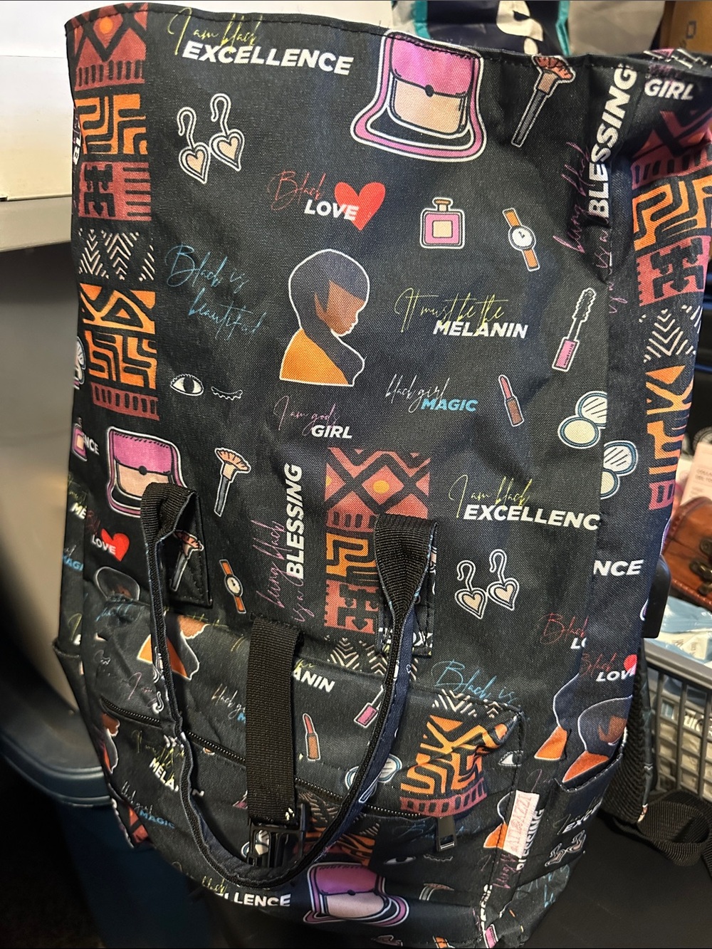 Black Graphic Print Tote Bag - Melanin Empowerment Design